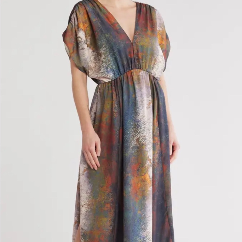 Puff Sleeve Drop Waist Side Slit Maxi Dress
